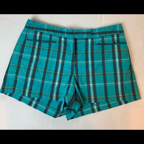 Theory Plaid Turquoise Plaid Shorts- Sz 4 - Picture 1 of 7